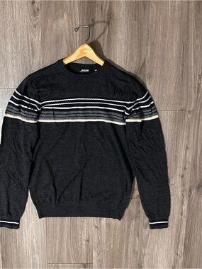 Murano Knit Sweater Soft Dark Gray White Gray Stripes NWOT